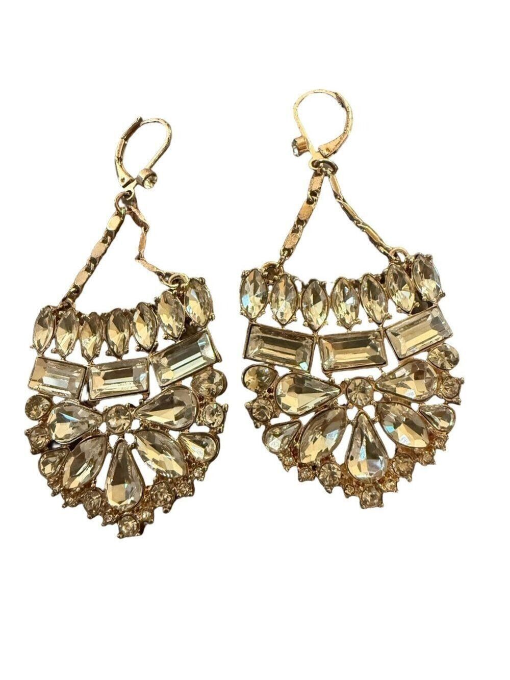 Glamorous Gold Crystal Chandelier Earrings NWOT